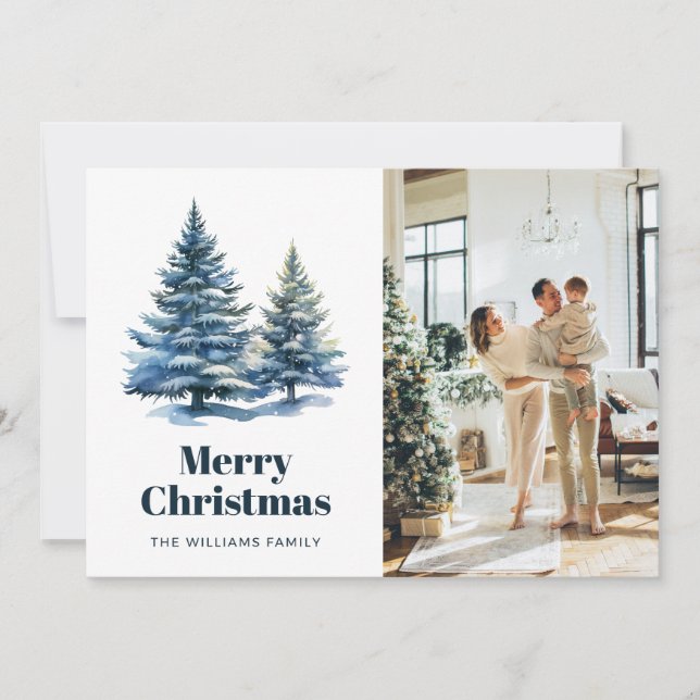 Snowy Trees Poinsettia Photo Christmas Card Julkort (Framsida)