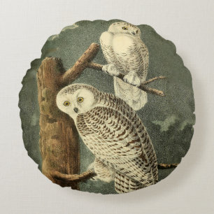 Snowy Uggla Audubon Bird Artwork Rund Kudde
