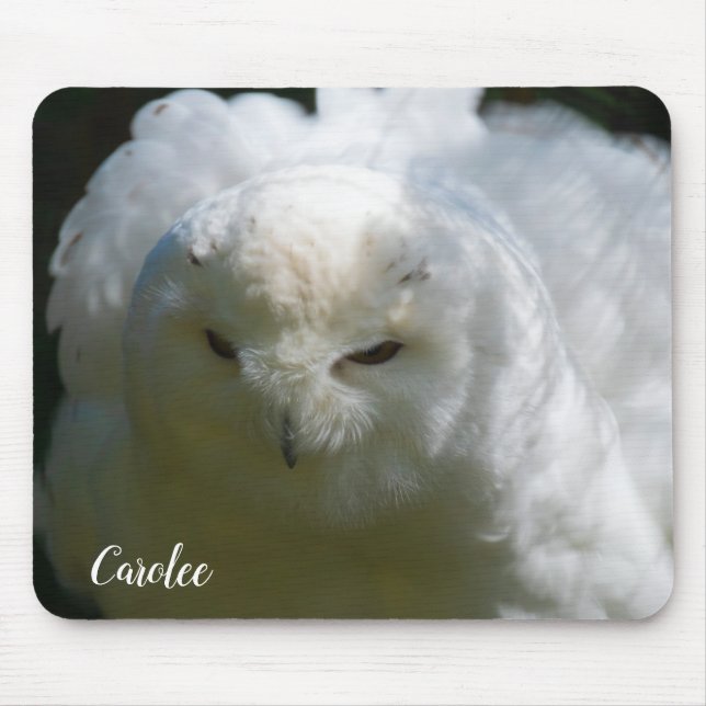 Snowy Uggla Goes Floof Bird Älskare eget namn Musmatta (Framsidan)