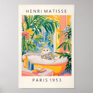 Snowy Uggla i Bathtub Poster, Lusnyt Batroom Wall  Poster