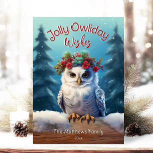Snowy Uggla i Forest Rustic Jolly Owliday Önskemål Julkort