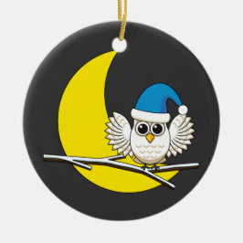 Snowy Uggla i New Måne Winter Natten Julgransprydnad Keramik