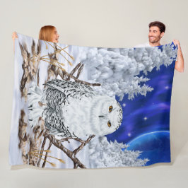 Snowy Uggla i Snö Mörk blått Himlar Fleecefilt