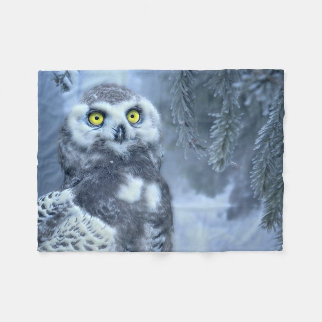 Snowy Uggla i Winter Fleecefilt (Framsidan (Horisontell))