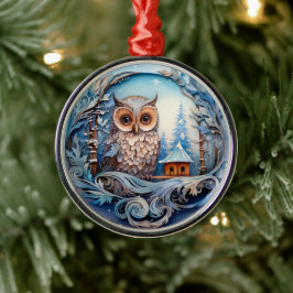 Snowy Uggla i Winter Wonderland, jul Julgransprydnad Metall