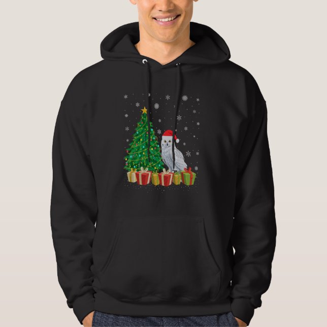 Snowy Uggla Julafton Träd Lighting Santa Hat Snowy Hoodie (Framsida)