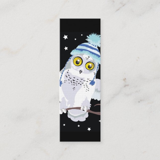 Snowy Uggla med Hat Bookmark Mini Visitkort (Framsida)