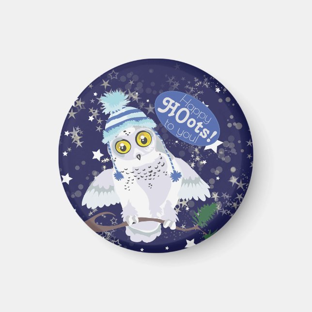 Snowy Uggla med Hat Magnet (Framsidan)