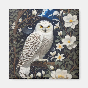 Snowy Uggla Moonlight Moonblommor Magnet
