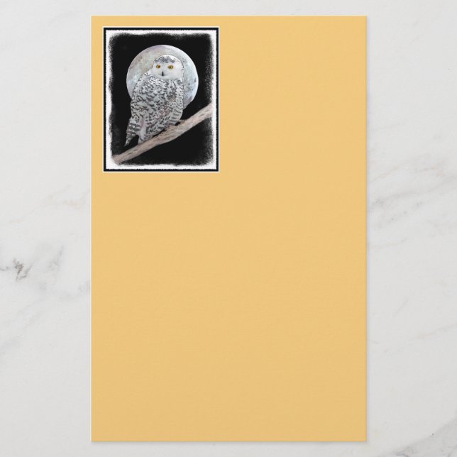 Snowy Uggla och Måne Painting - Originalbild av få Brevpapper (Framsida)