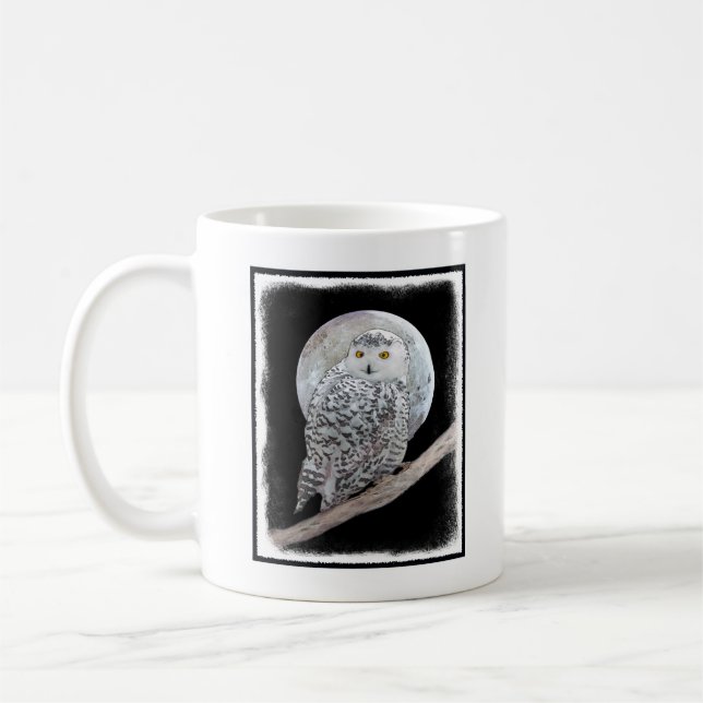 Snowy Uggla och Måne Painting - Originalbild av få Kaffemugg (Vänster)