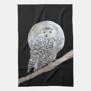Snowy Uggla och Måne Painting - Originalbild av få Kökshandduk