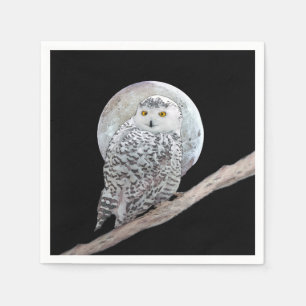 Snowy Uggla och Måne Painting - Originalbild av få Pappersservett