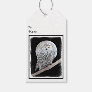 Snowy Uggla och Måne Painting - Originalbild av få Presentetikett