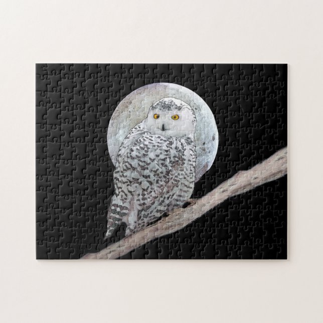 Snowy Uggla och Måne Painting - Originalbild av få Pussel (Horisontell)