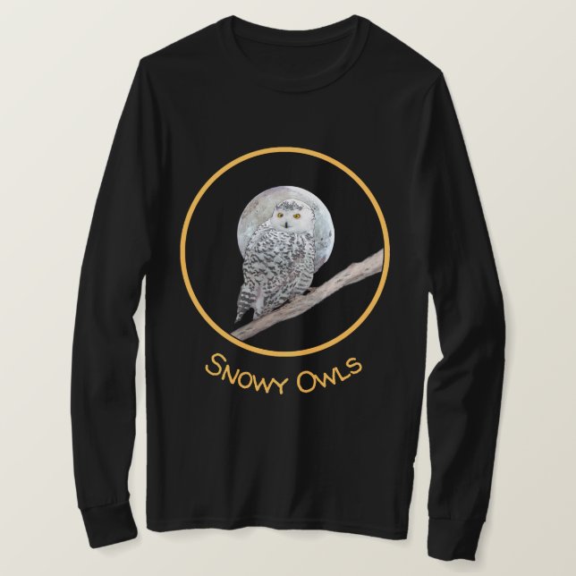 Snowy Uggla och Måne Painting - Originalbild av få T Shirt (Design framsida)