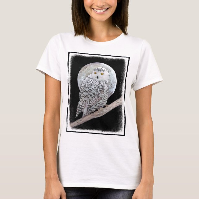 Snowy Uggla och Måne Painting - Originalbild av få Tee Shirt (Framsida)