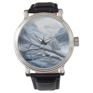 Snowy Uggla på en vinter-Träd Gren Armbandsur