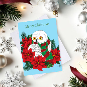 Snowy Uggla Red Poinsettias jul Kort