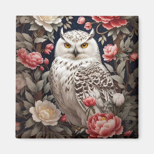 Snowy Uggla Rosa Peony Flowers Magnet
