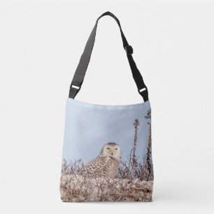Snowy uggla sitta på stranden axelväska
