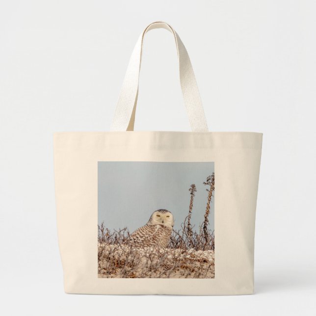 Snowy uggla sitta på stranden jumbo tygkasse (Framsidan)