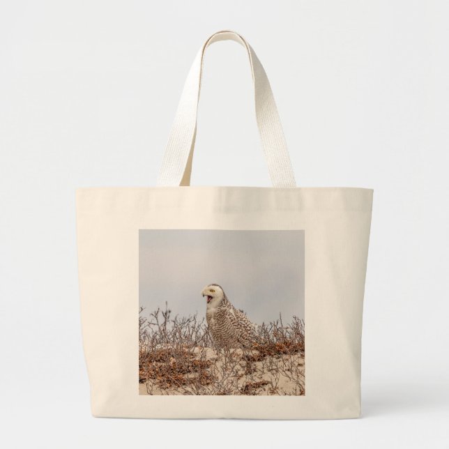 Snowy uggla sitta på stranden jumbo tygkasse (Framsidan)