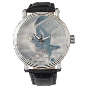 Snowy Uggla som startar från snö Armbandsur