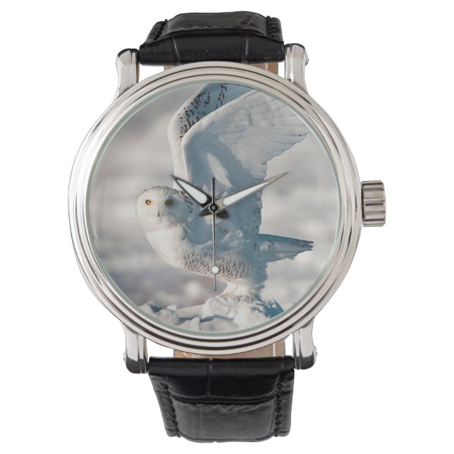 Snowy Uggla som startar från snö Armbandsur (Framsida)