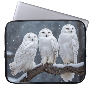 Snowy Uggla vid Träd Gren Laptop Fodral
