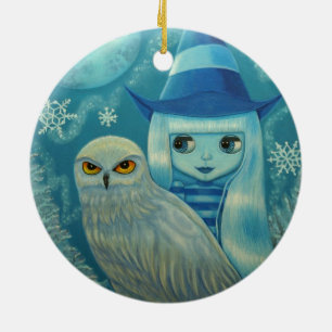 Snowy Uggla Witch Winter Wonderland Dreamy Stort ö Julgransprydnad Keramik