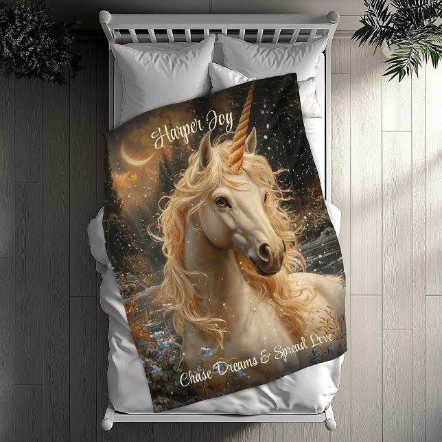 Snowy Unicorn Inspirational Winter Fantasy Fleecefilt (Skapare uppladdad)