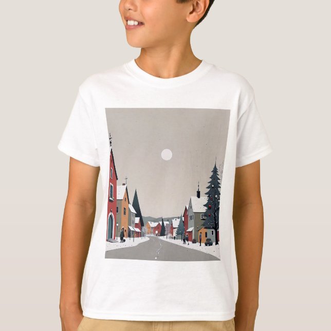 Snowy village, at Christmas - KId's Tshirt T Shirt (Framsida)