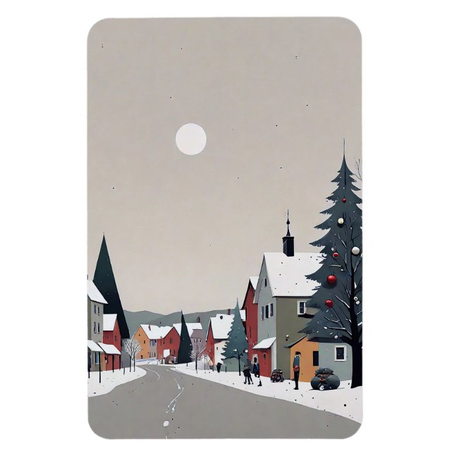Snowy village, at Christmas - Magnet (Vertikal)