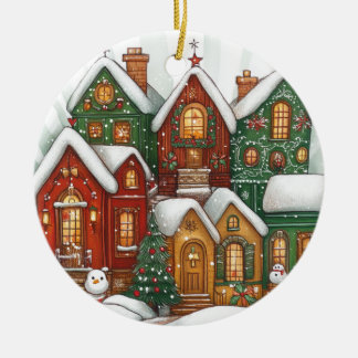 Snowy Village Ceramic jul Ornament