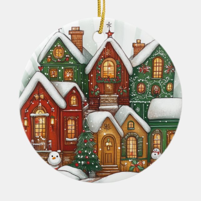 Snowy Village Ceramic jul Ornament (Framsidan)