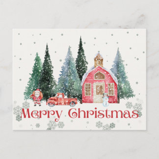 Snowy Village Christmas Postcard Helg Vykort