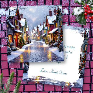 Snowy Village Cobblestone Street jul Julkort