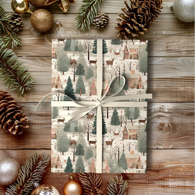 Snowy Village Cream Presentpapper (Skapare uppladdad)