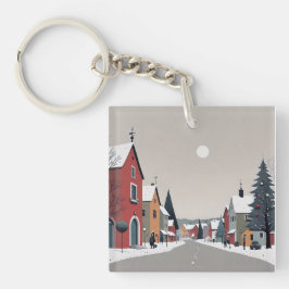 Snowy village, decorated for Christmas - Keychain