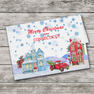 Snowy Village från Connecticut-julkort Hälsningskort