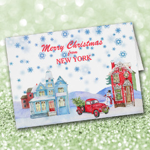 Snowy Village från New York-julkort Hälsningskort