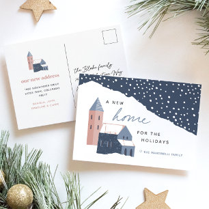 Snowy Village Helgdag Flytta Announcement Postcard Helg Vykort