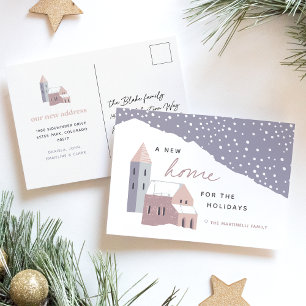 Snowy Village Helgdag Flytta Announcement Postcard Helg Vykort