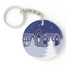 Snowy Village Night Acrylic Keychain