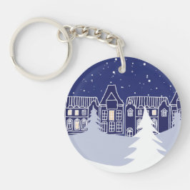 Snowy Village Night Acrylic Keychain