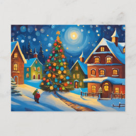 Snowy Village på jul Kväll Vykort