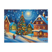 Snowy Village på jul Kväll