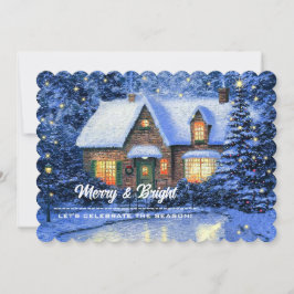 Snowy Village Painting Anpassningsbar jul Party Inbjudningar