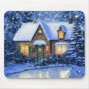 Snowy Village Scene målar julgåva Musmatta